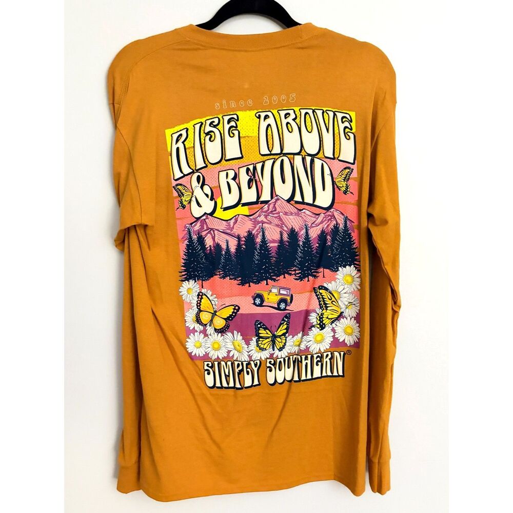 Simply Southern Rise Above & Beyond Butterfly Long Sleeve Shirt M NWT Curry